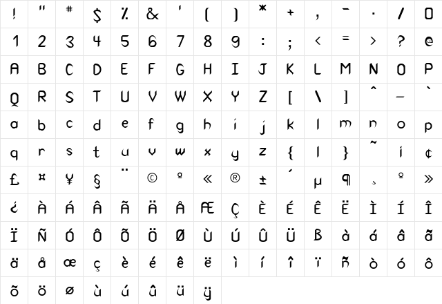 Higley Regular  glyph index