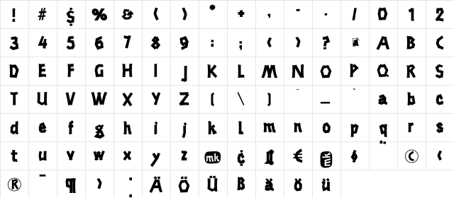 BreddaFS Regular  glyph index