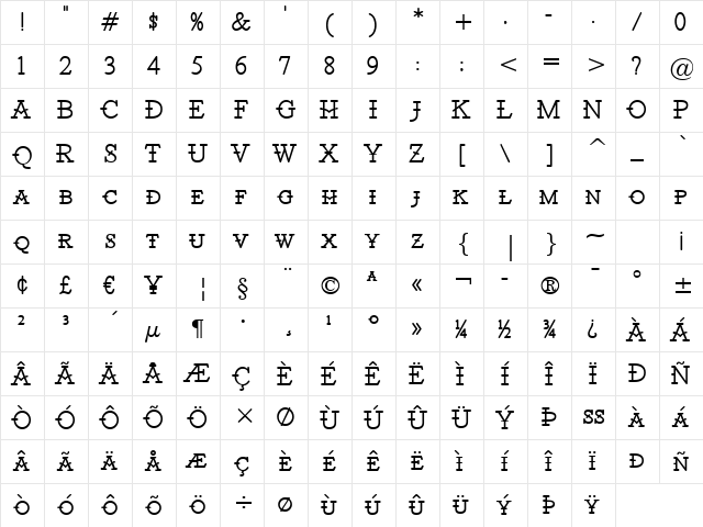 Santiago BTN Regular  glyph index