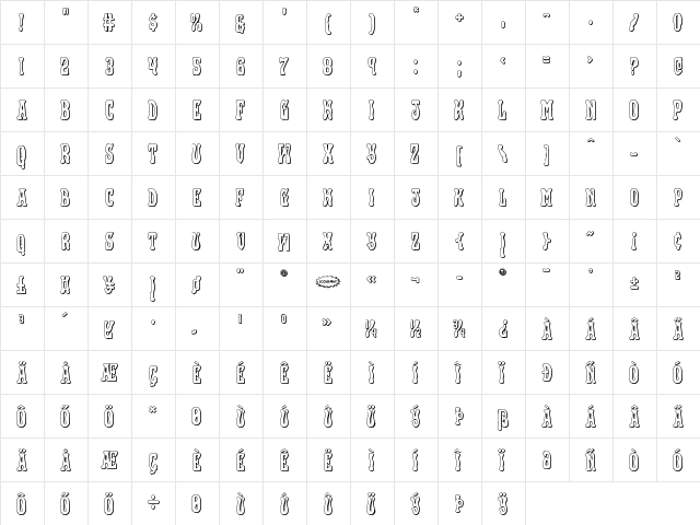 Black Gunk 3D Regular  glyph index