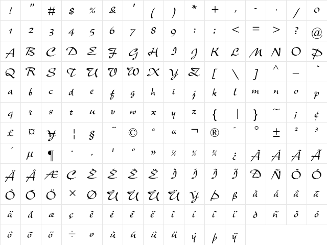New Berolina Regular  glyph index