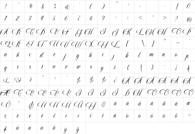 Nathalia Regular  glyph index
