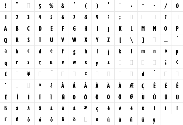 Gill Display Compressed Plain  glyph index