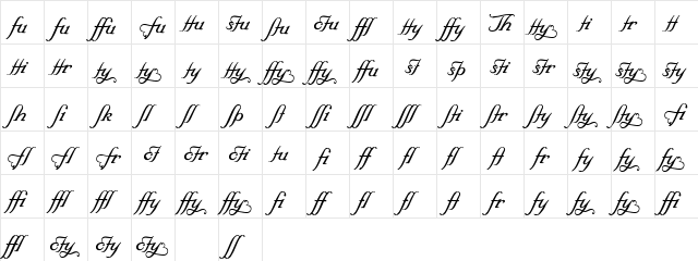 ElegeionScriptLigatures Regular  glyph index