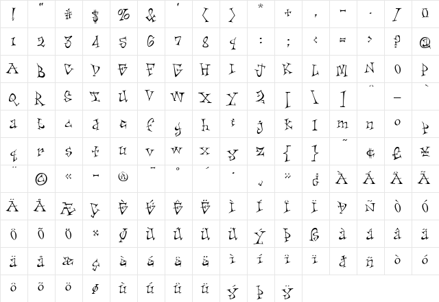 Skiffledog Regular  glyph index