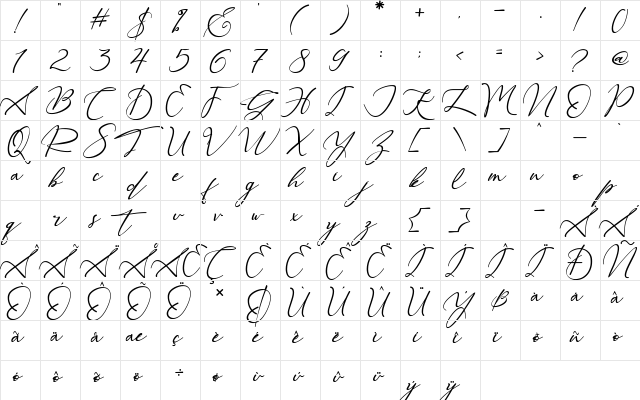 Beautiful Kisses Regular  glyph index