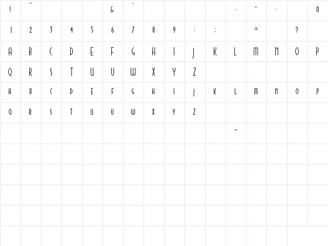 CinemaThin Regular  glyph index