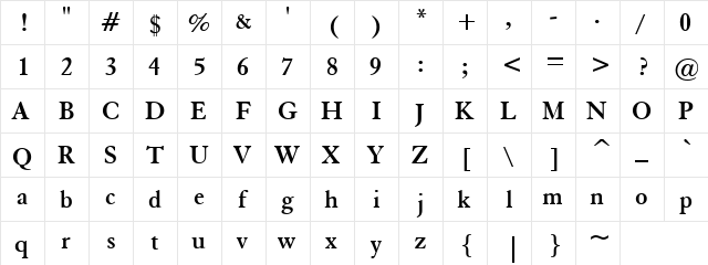 El Braca Regular  glyph index