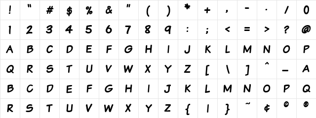 VTCSundaykomixcaps Bold  glyph index