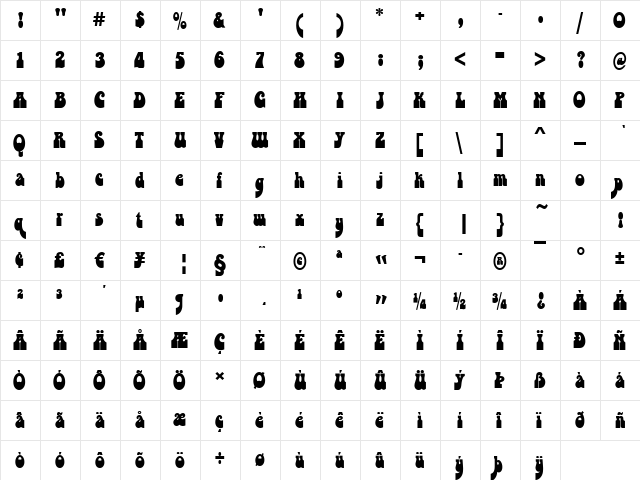 Boyle Regular  glyph index