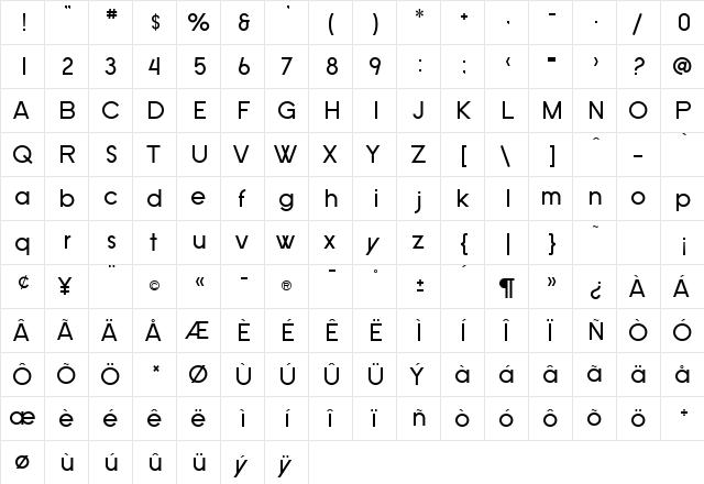 SF Old Republic Regular  glyph index