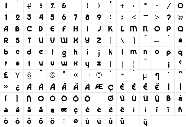 Dingaling Medium Regular  glyph index