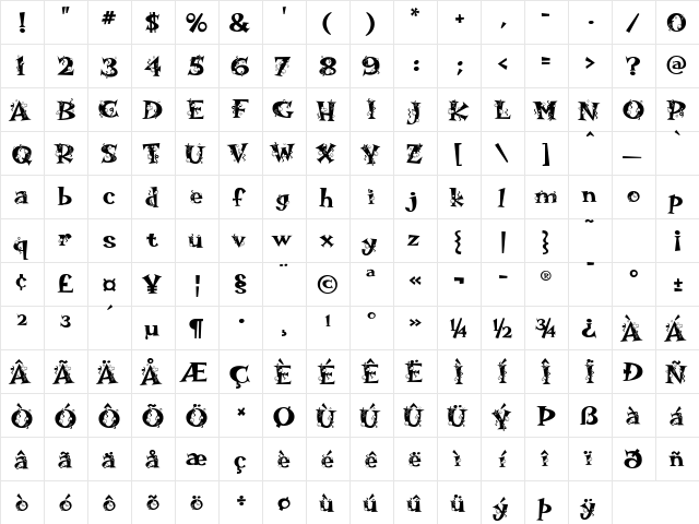 Bubbly Regular  glyph index