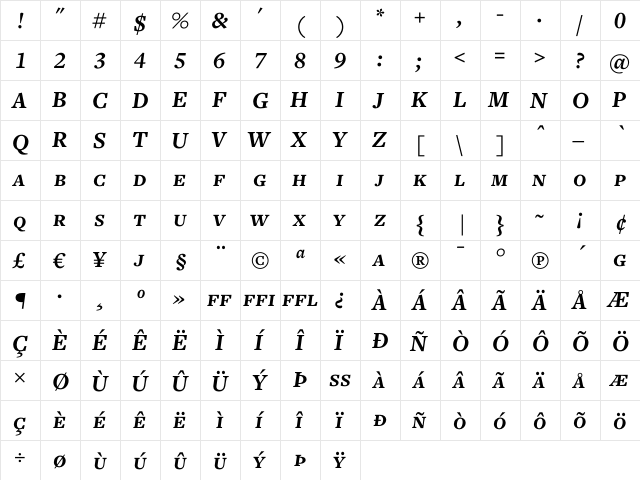 Freight Text Bold Italic SC  glyph index