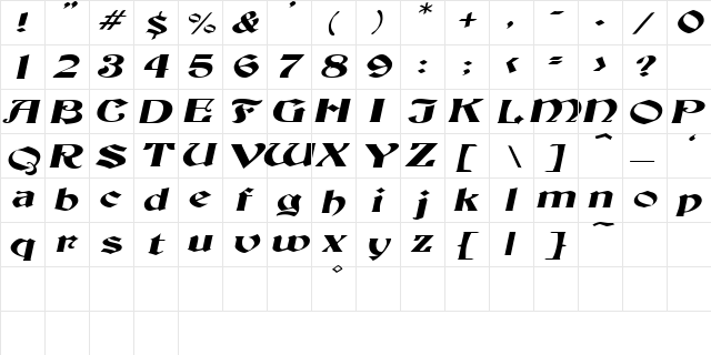 ThorntonExtended Italic  glyph index
