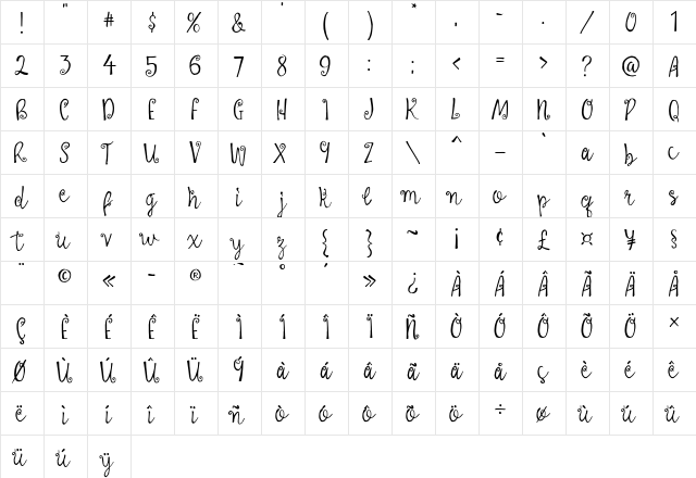 LaProvence Regular  glyph index