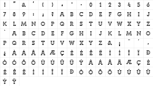 K22 Landi Linear Regular  glyph index