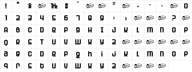 Planet Planet Regular  glyph index