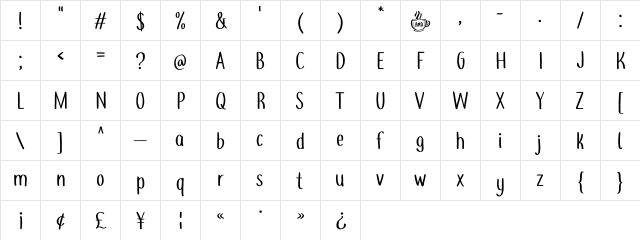 coffee+tea demo Regular  glyph index