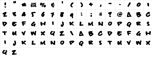 billieBoldHand Regular  glyph index