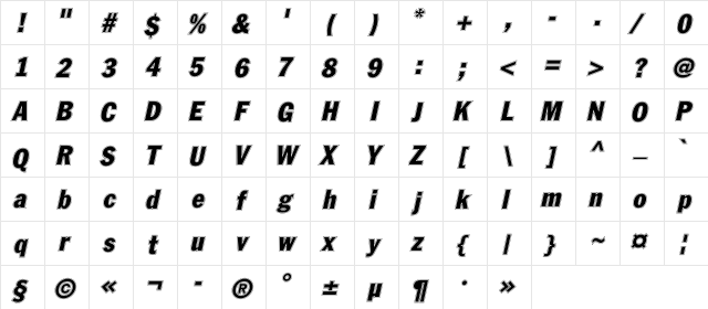 FagotCondConturC Italic  glyph index