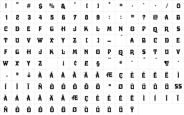 DavidaDRo1 Regular  glyph index