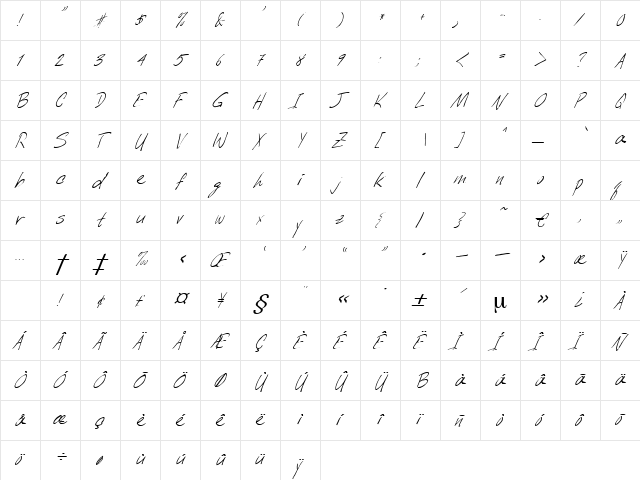 LiliputItalic Regular  glyph index