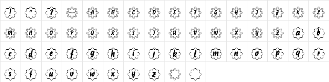 jules dingy Regular  glyph index