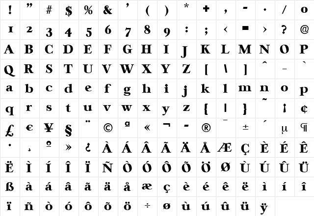 WilliamBecker-Heavy Regular  glyph index