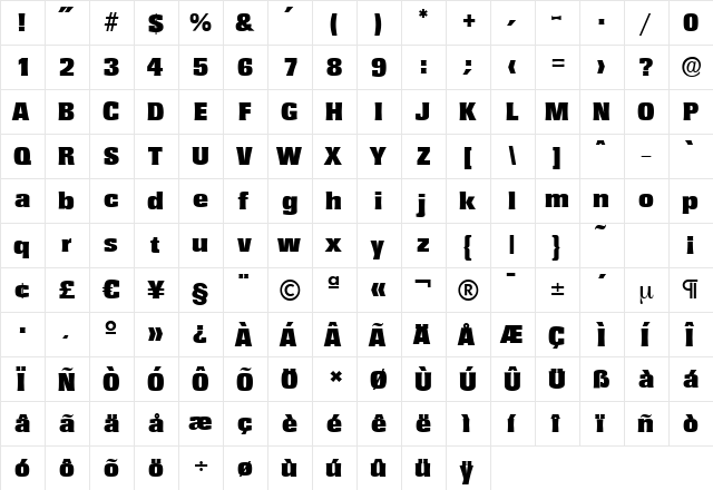 RochesterSerial-Black Regular  glyph index