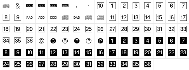 DesignCD Regular  glyph index