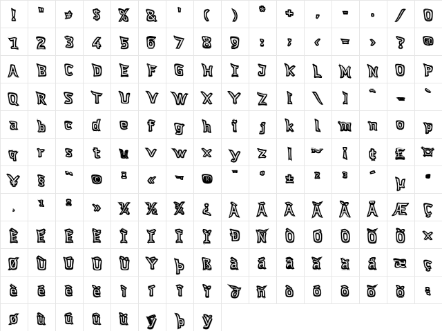 BluePx Regular  glyph index