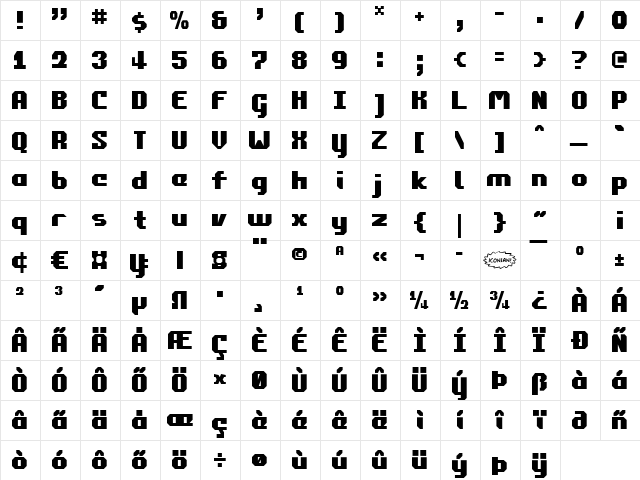 Commonwealth Regular  glyph index
