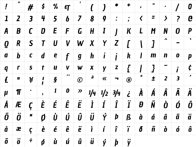 Chau Philomene One Italic  glyph index