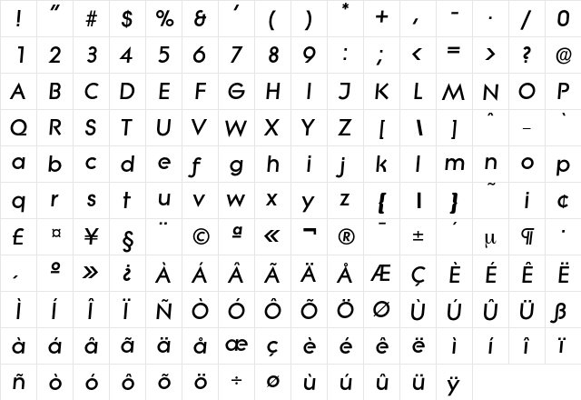 Litera-HeavyIta Regular  glyph index