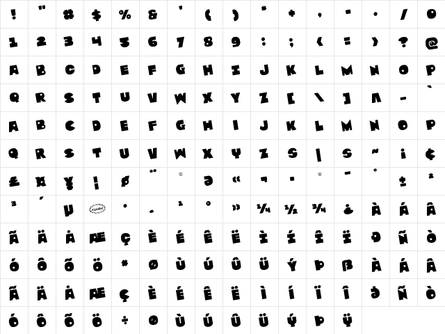 Zounderkite Rotated Regular  glyph index