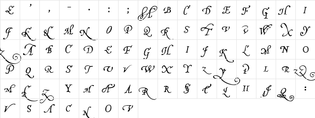 Decorative Italic Initials Regular  glyph index