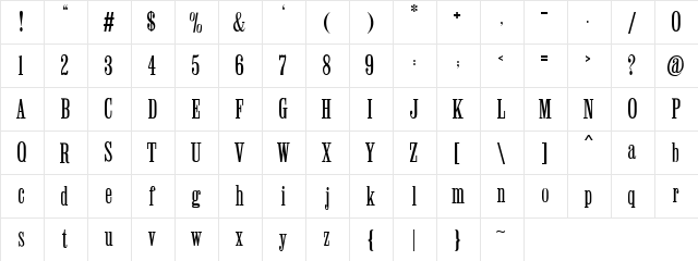 Winchester Regular Regular  glyph index