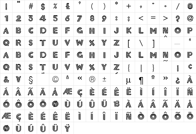 Eklektic-Normal-Light Regular  glyph index