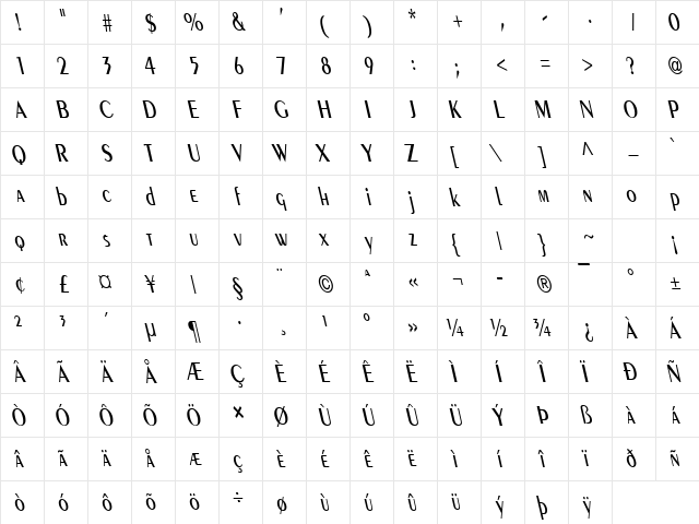 Pare Condensed Reverse Italic  glyph index