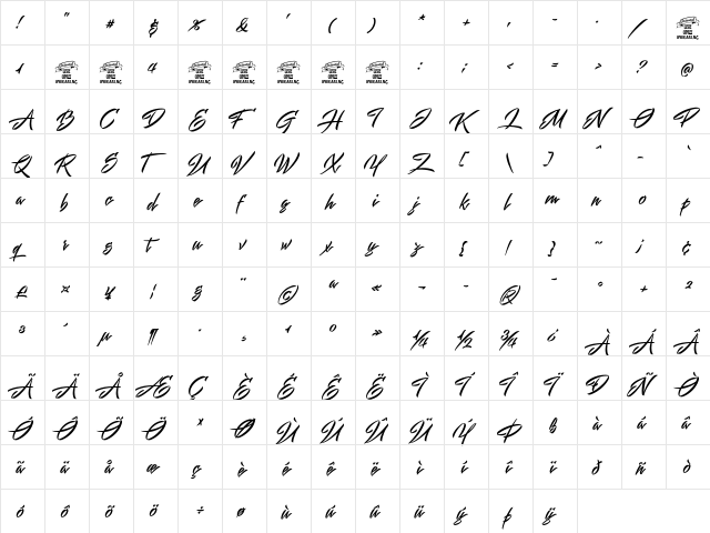 Mistuki 1 PERSONAL USE Regular  glyph index