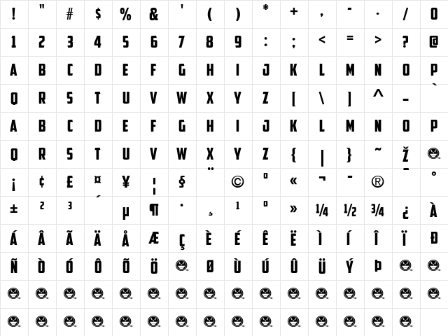 American Captain Regular  glyph index