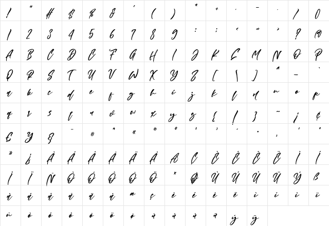 Nighiri Regular  glyph index