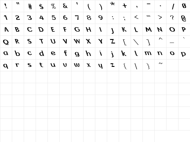 Borzoi Bold Lefty Regular  glyph index