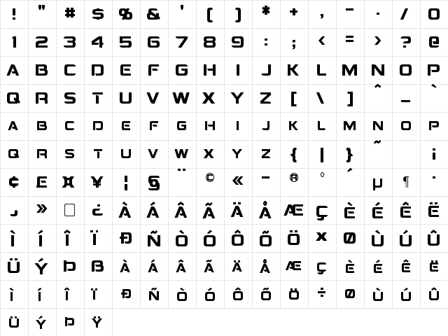 Montalban Condensed Regular  glyph index