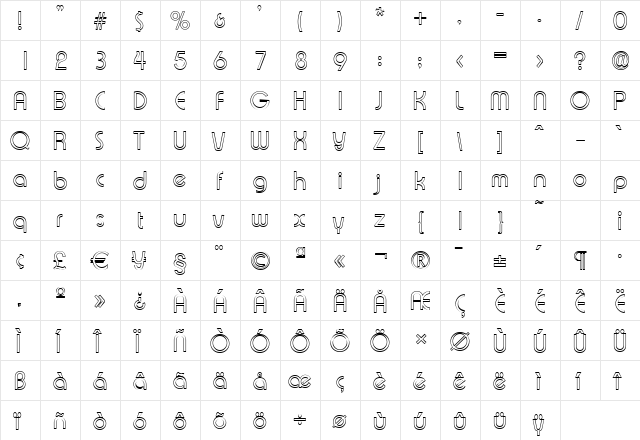 BrianBeckerOutline-Light Regular  glyph index