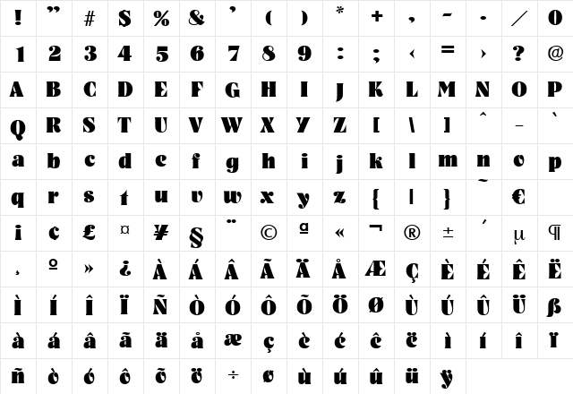 Nashville-Heavy Regular  glyph index