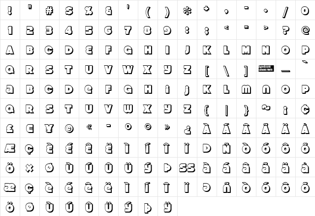 Strenuous 3D Regular  glyph index