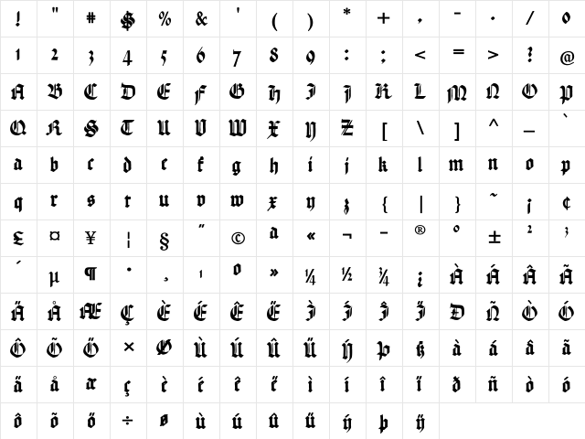 Hand Textur Regular  glyph index
