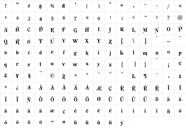 Katherine Bold  glyph index